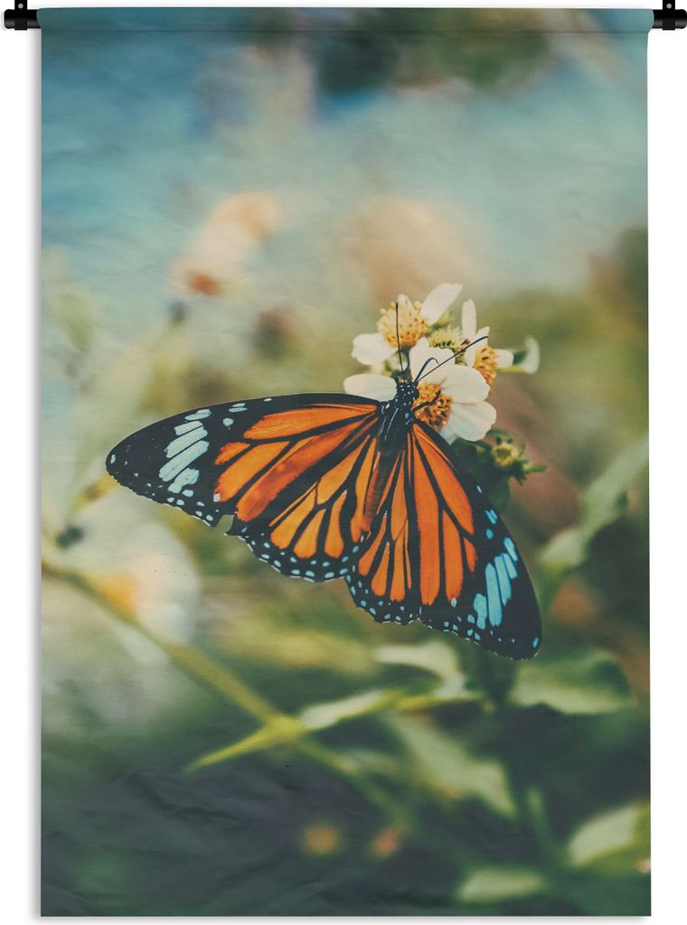 MuchoWow Wandteppich Wandbehang Schmetterling - Blumen - Garten 60x90 cm Tapisserie Dekoration Wandtuch - Foto-Teppich - Abwaschbar