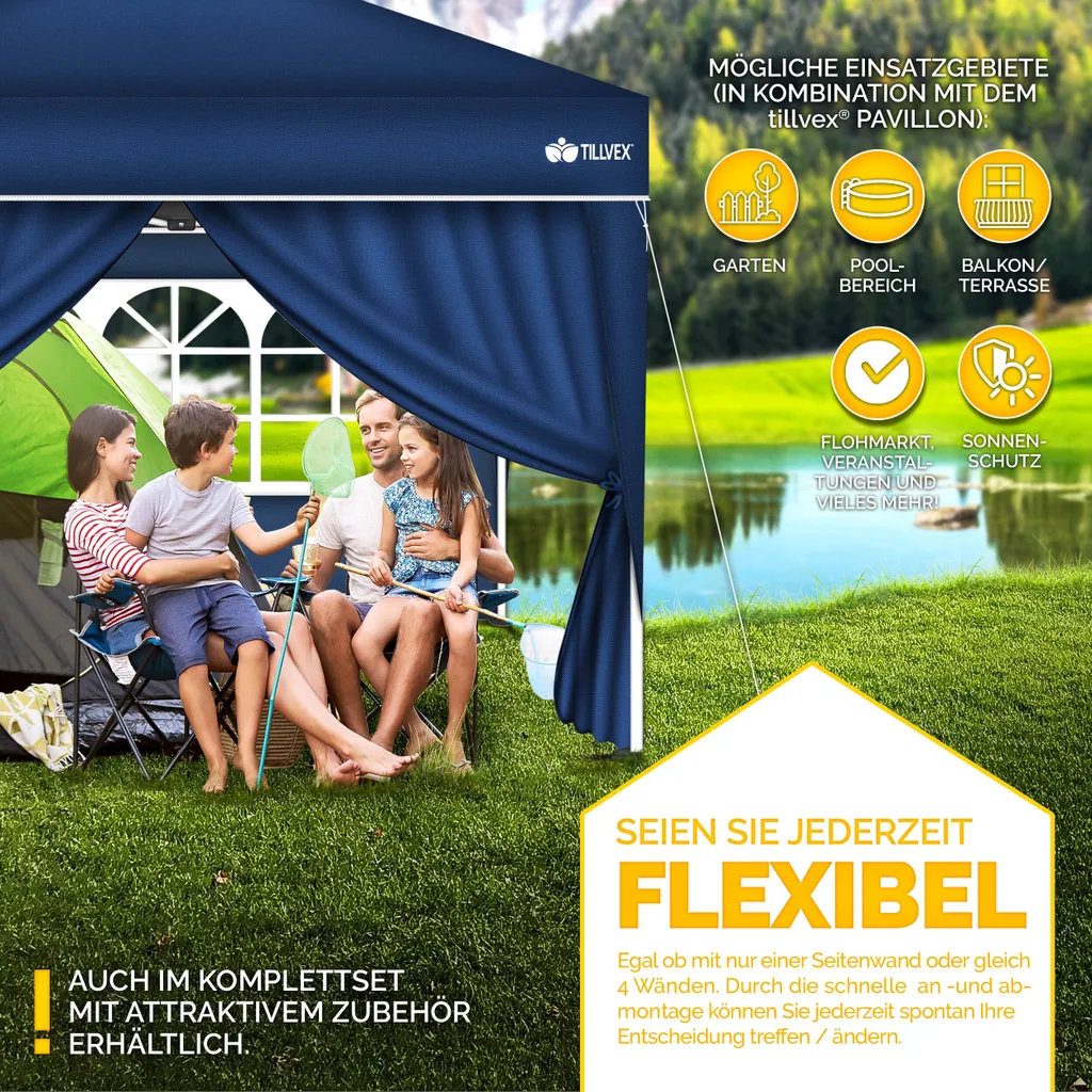 tillvex Pannelli Laterali Gazebo 3x3 Blu | Kit 2 Pezzi Finestra e Zip - 7