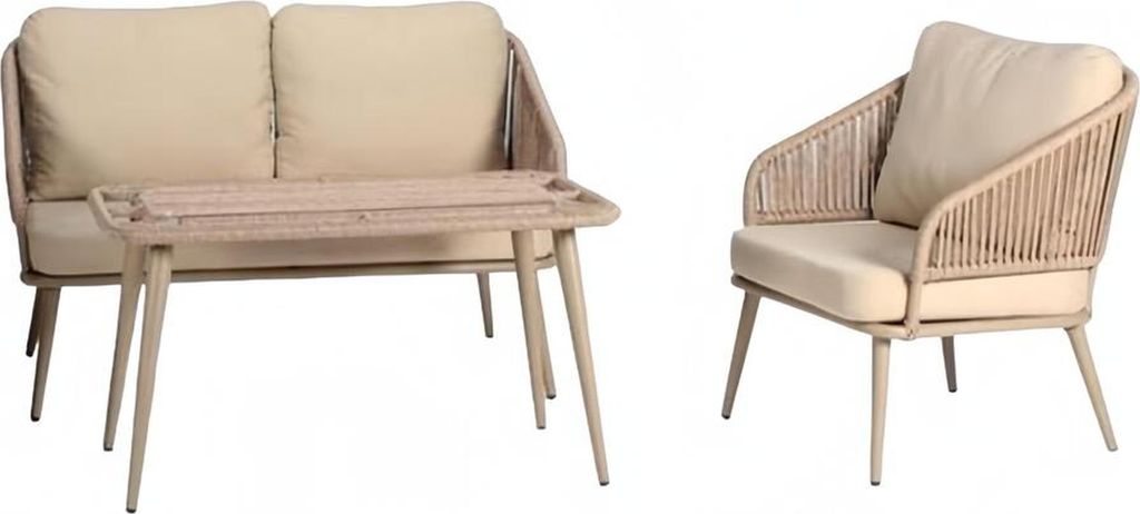 Moderne Beige Gartenmöbel Luxus Sofagarnitur Hochwertig Sessel Couchtisch