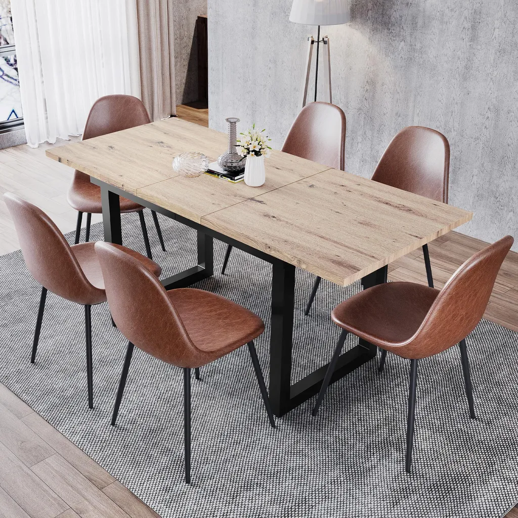 Table rectangulaire extensible 140/180cm plateau chêne noir robuste - 2