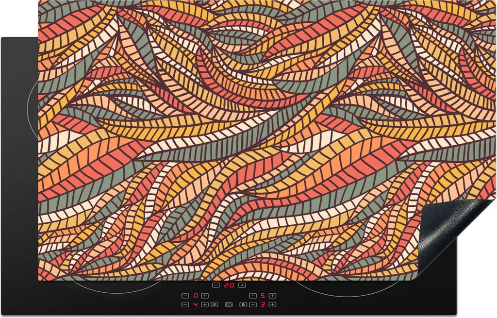 KitchenYeah Herdabdeckplatte Blätter - Muster - Mosaik , 83x51cm, Küche Deko, Glaskeramikkochfeld Herdabdeckung, Abdeckplatte fùr Kochfeld