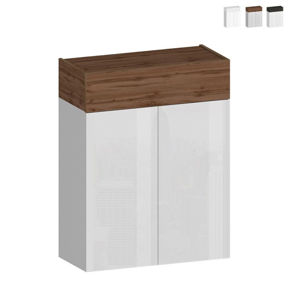 Moderne Schuhregal Weiß 2 Türen 4 Ablagen 76x34x100cm Ayenne - Natur