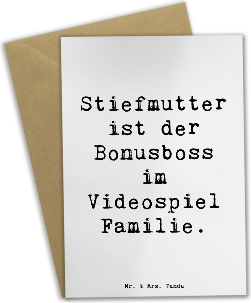 Mr. & Mrs. Panda Glückwunschkarte Spruch Stiefmutter Bonusboss - Weiß - Geschenk, Videospiel, Patchwork-Familie, weihnachtskarten, osterkarten, G...
