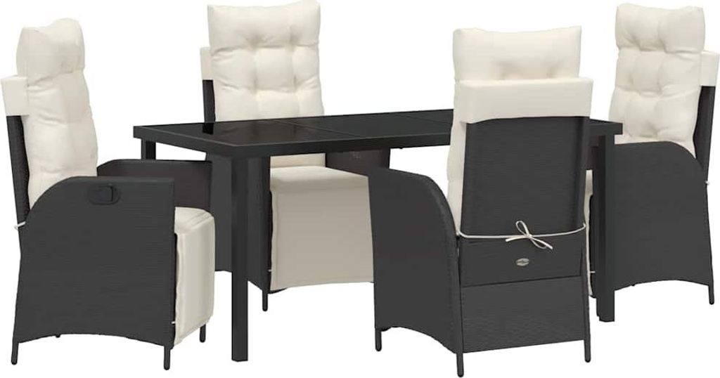 "2026 MODERNE" Garten Essgruppe - elegantes Design - Sitzgruppe/Tisch+ Stuhl - mit Kissen 5 pcs Schwarz Poly-Rattan - Terassenmöbel NeuMöbel933826