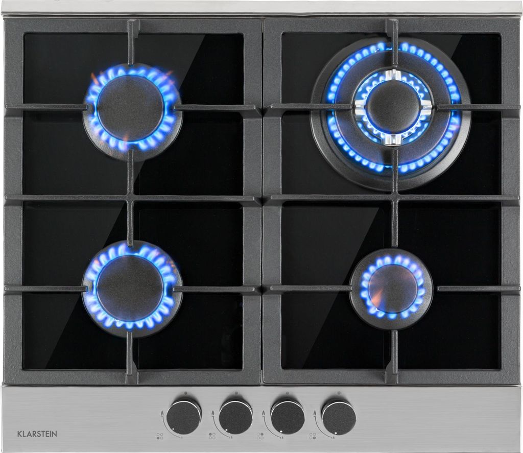Klarstein Gaskocher 4-Flammig, 8 kW Einbau-Gaskocher für Innenbereich, Edelstahl-Gaskocher für Wohnmobil, 4-Flammiger Gaskocher, Moderner Einbau ...
