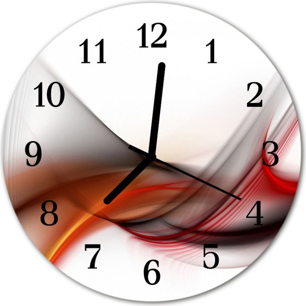 Glasuhr Wanduhr Küchenuhr Echt-Glas 30fi cm Abstrakte Linien rot orange