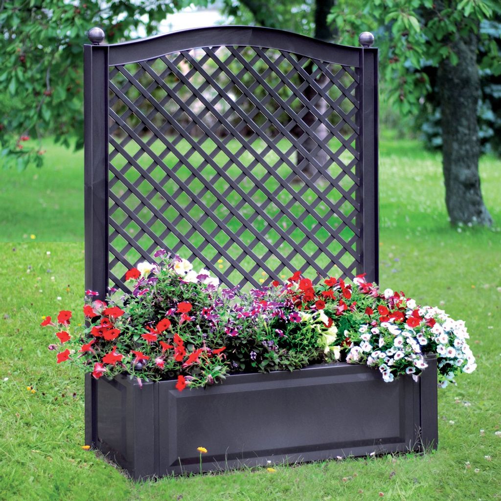 KHW Pflanzkasten aus Kunststoff mit Spalier ; Farbe: Anthrazit ; Maße: 100 x 43 x H 140 cm