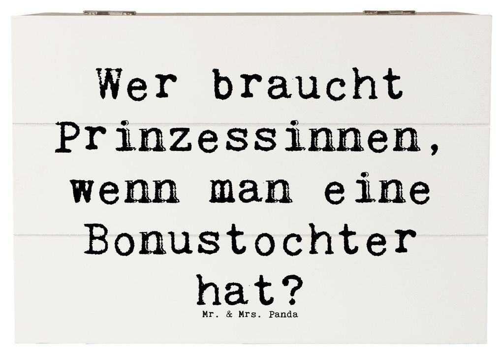 Mr. & Mrs. Panda Holzkiste Spruch Bonustochter 22 x 15 cm - Weiß - Geschenk, truhe holz, Märchen, Prinzessin, fotobox, Kiste, Wert, schmuckkiste,...