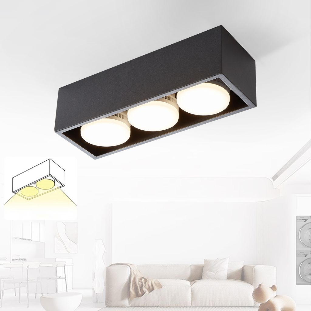 ZMH LED Deckenleuchte Schwarz Aufbauspot 3 Flammig Deckenspots Warmweiß GX53 15W Deckenstrahler Schwenkbar Eckig Spotleuchte für Küche Wohnzimme...