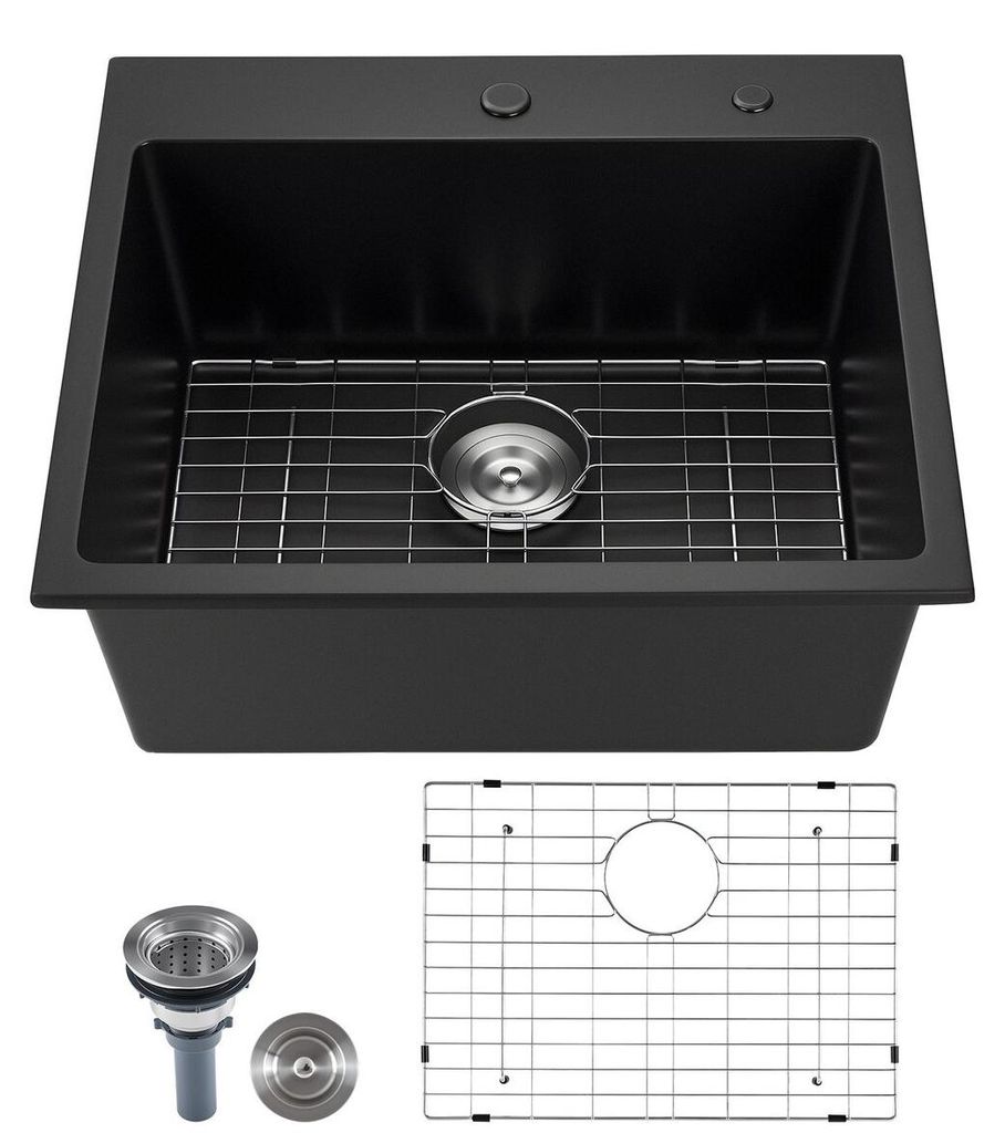 63 cm Granite Kitchen Sink Top Mount Single Bowl Drop-In Basin for RV Bar