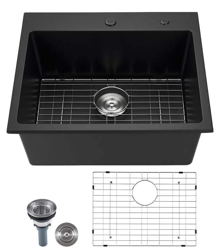 Évier granit anti-rayures 63 cm cuve unique pour petit plan de travail