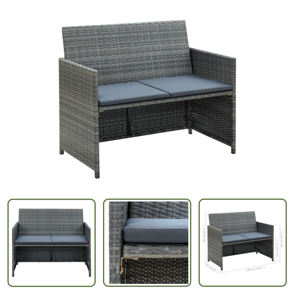 The Living Store 2-Sitzer-Gartensofa mit Polstern Grau Poly Produktbild 