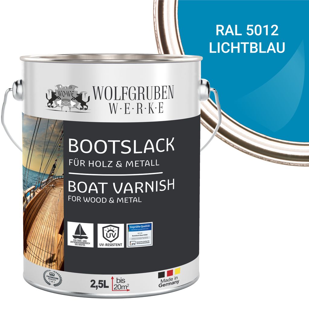 Bootslack Parkettlack Schiffslack Holzlack Seidenglänzend für Holz Boot Schiff W400 Lichtblau - 2,5L