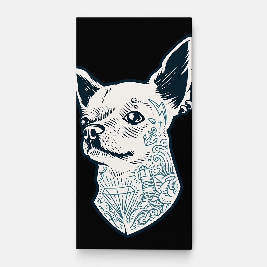 ARTHUB Leinwandbild 50x100 cm, Chihuahua Tattoo | Wohnzimmerdekoration, Hängende Bilder, Wanddekoration, Heimdekoration, Moderne, Digitale