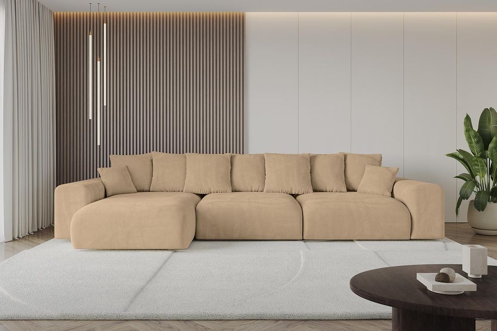 Ecksofa mit Schlaffunktion und Bettkasten ESKAR-L2 - 364x176x72 cm Beige - Corner Sofa Bett Eckcouch Couch L-Form Schlafcouch Ausziehbar Wohnlandsc...
