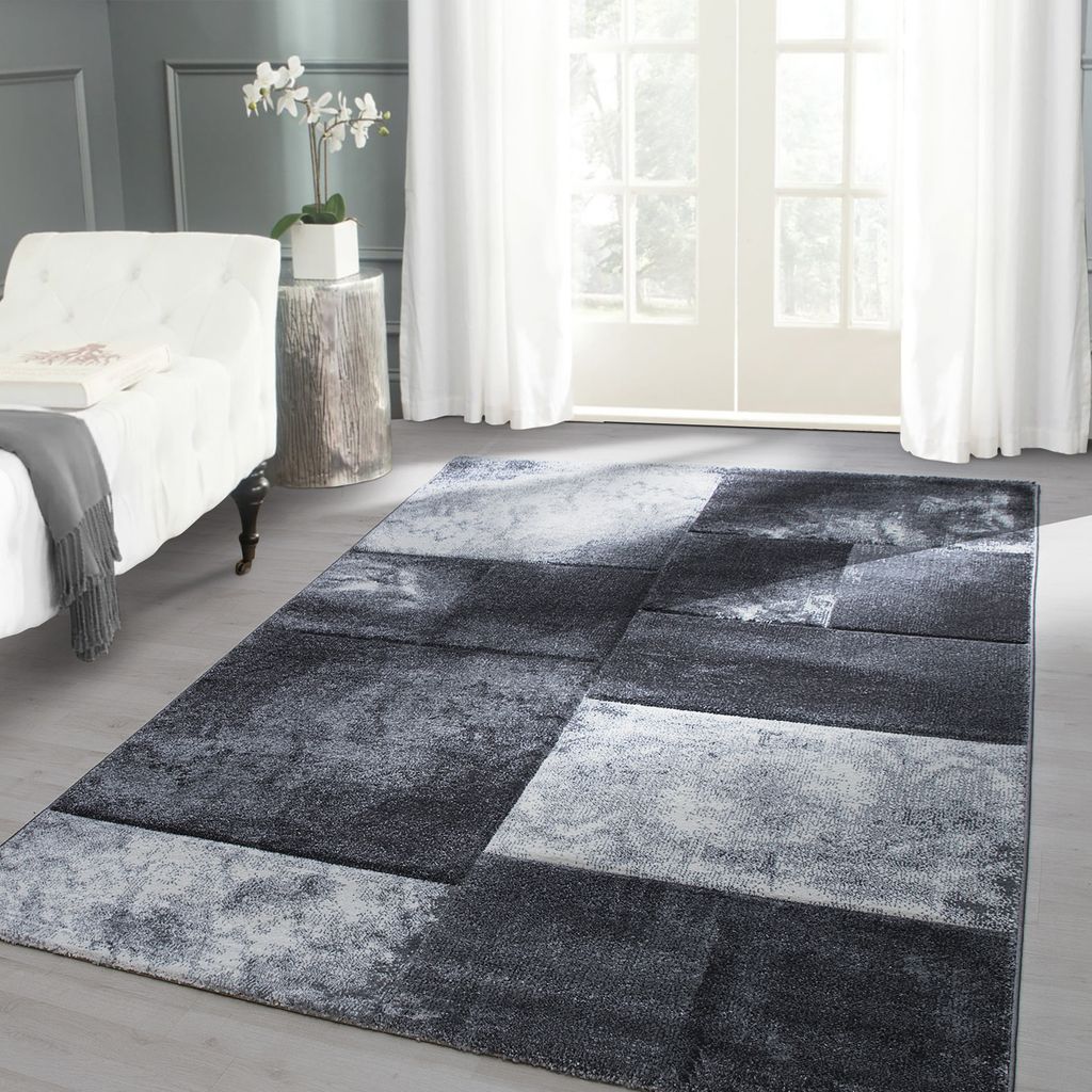 Moderner Design Teppich mit grafischem Muster - Kurzflor für Wohnzimmer, Büro, Schlafzimmer & Jugendzimmer, Größe: 160 x 230 cm, Farbe: Grau-4
