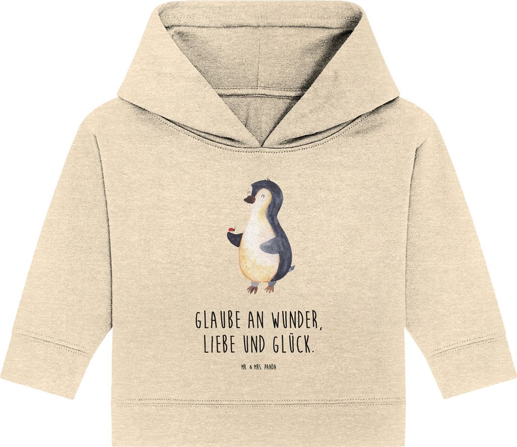 Mr. & Mrs. Panda Organic Baby Hoodie Pinguin Marienkäfer 12. - 18. Monat - Natural Raw - Geschenk, Glück, Kapuzensweatshirt, Liebe, Aufmerksam, L...