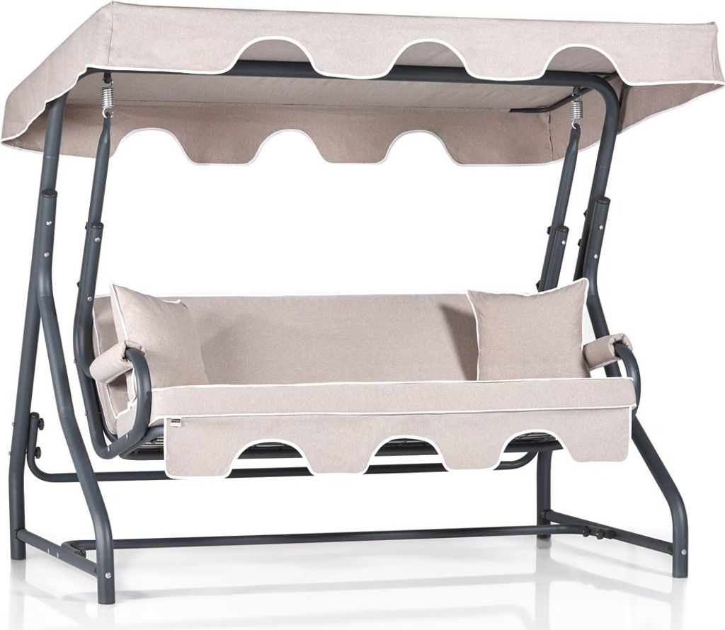 Skye Decor, Assento- Ruta 3 Kişilik Bahçe Balkon Teras Salıncağı CLR, Creme,|,Schwarz, Schaukelstühle, 160x50x110 cm, Rahmen: 100% Aliminium