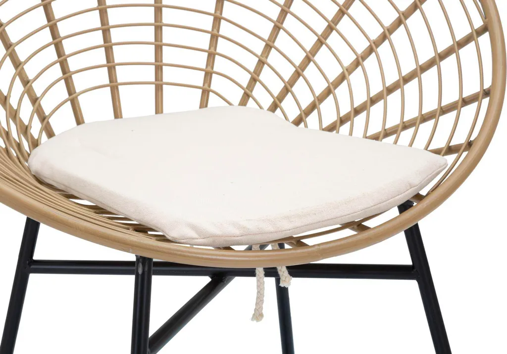Chaise Boho-Chic Panama pour salon et véranda en rotin, métal et blanc