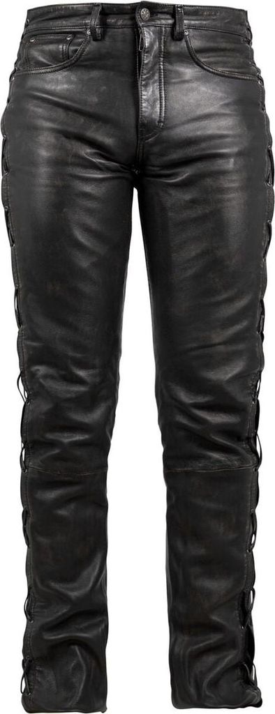 Mauritius Lederhose Herren GWMTie up Jeans schwarz Basics 100% Leder 40