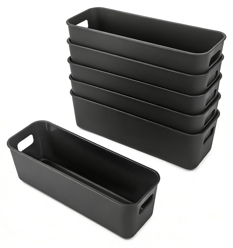 Set mit 6 kleinen, schmalen Aufbewahrungsboxen, 30 cm, Kunststoff-Organizerboxen, Aufbewahrungskörbe, Boxen für Schränke und Schubladen, Organiz...