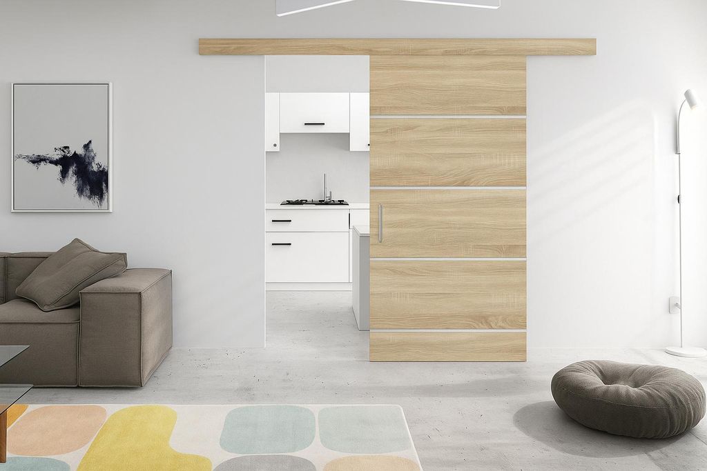 Drzwi przesuwne naścienne EKO-5 | Dąb Sonoma | Z Zdjęcie produktu 