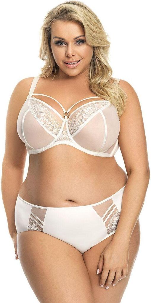 Gorsenia Damen Slip Unterhose Tüll Spitze hoher Bund K497 Paradise, hellbeige, XL