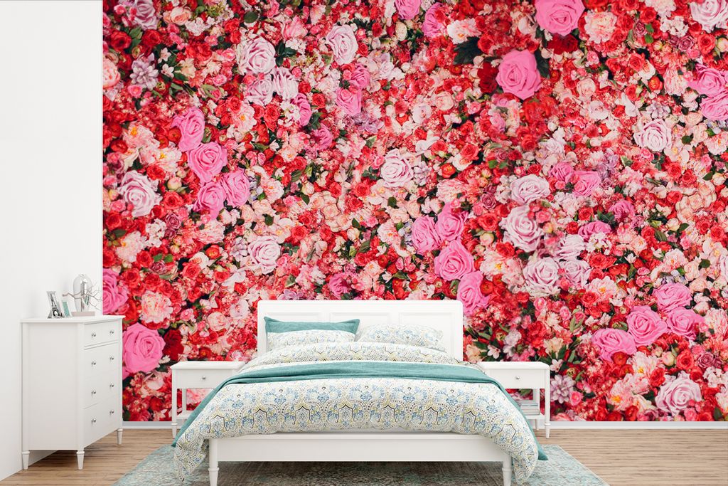 MuchoWow Fototapete für Wohnzimmer oder Schlafzimmer Wandtapete Vinyl Motivtapete Blumen - Farben - Rosen - 420x280 cm - Zimmer für Kinder