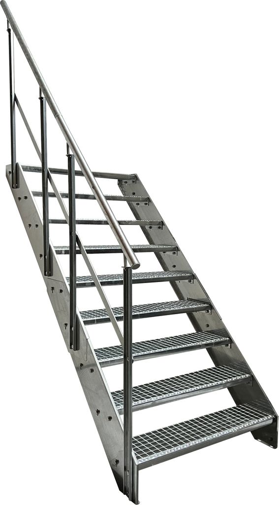 Stahl Wangentreppe Gitterroststufen 9 Stufen Geländer Links - Verzinkt - (B x H x T) 120 x 171 x 177 cm