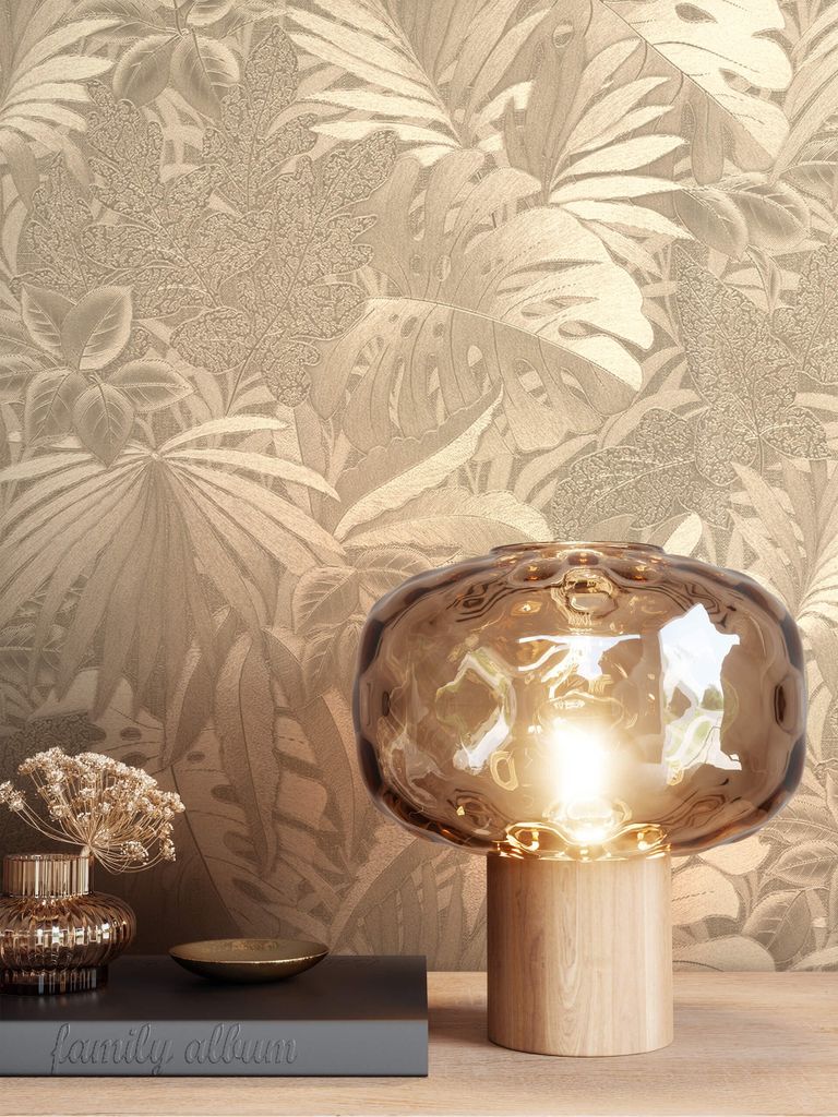 NEWROOM Tapete Gold Vliestapete Glänzend - Dschungeltapete Produktbild 