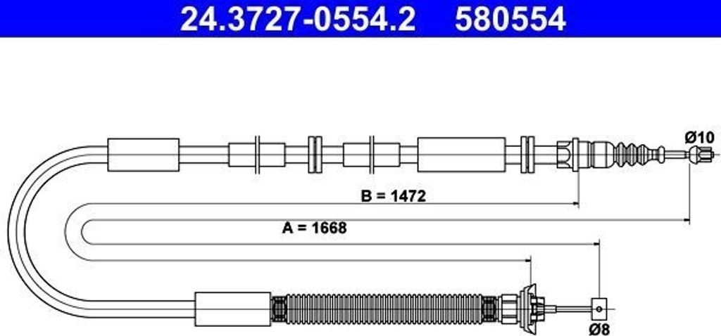 ATE 24.3727-0554.2 Seilzug, Handbremse OE 46819336 kompatibel mit Bravo, Stilo