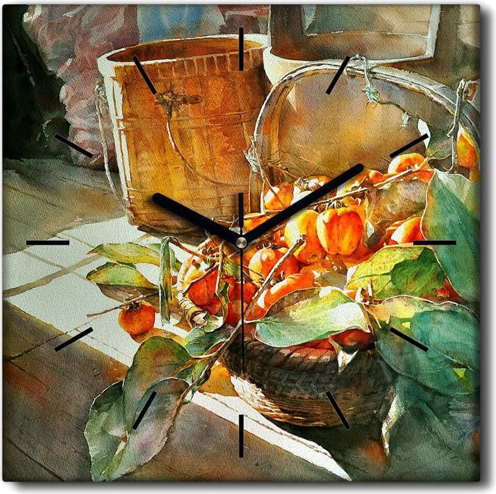 Coloray Uhr auf Leinwand 30x30 cm Wand Uhr Dekoration Wohnzimmer Segeltuch schwarze Hände -Lebensmittelfruchtzeichnung.