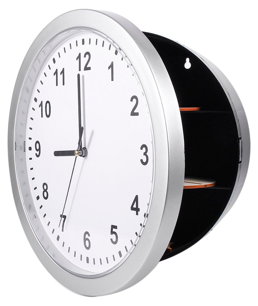 Versteckter Wandtresor aus ABS in modernem Design, Uhr, silberfarben, batteriebetrieben, Heimtresor für Kreditkarten, Verbesserung, Schmuck