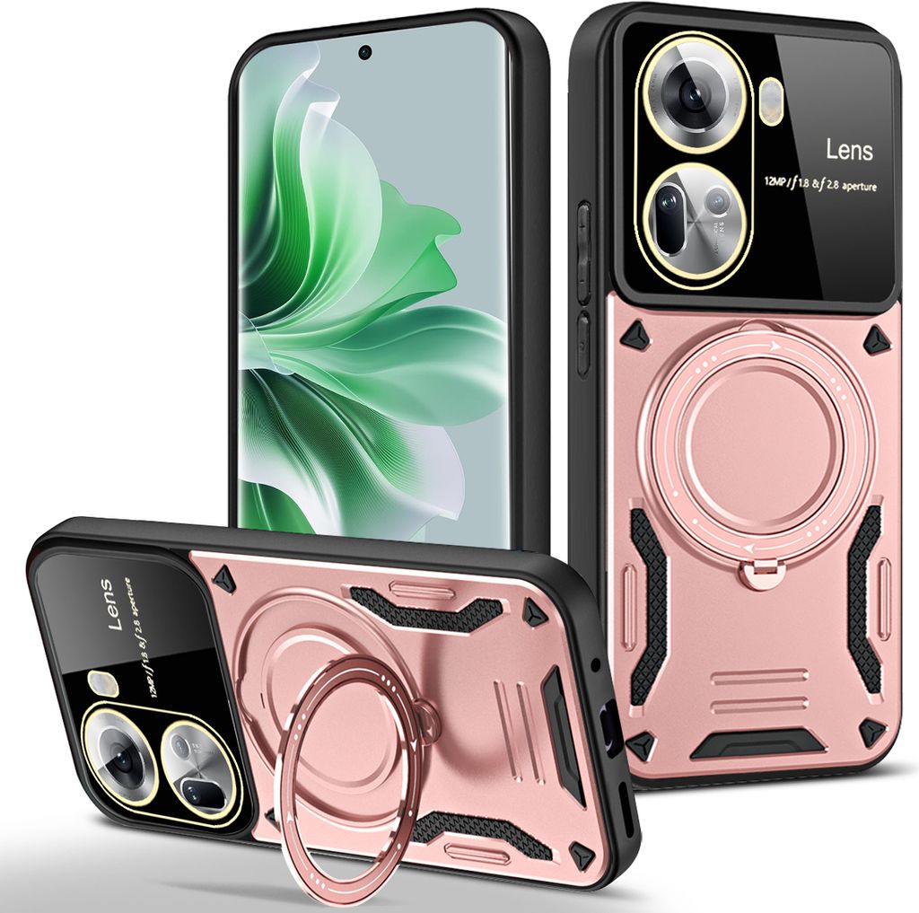 Rüstung Handyhülle für OPPO Reno11 Dual-Layer Ringhalter Ständer Hülle Roségold