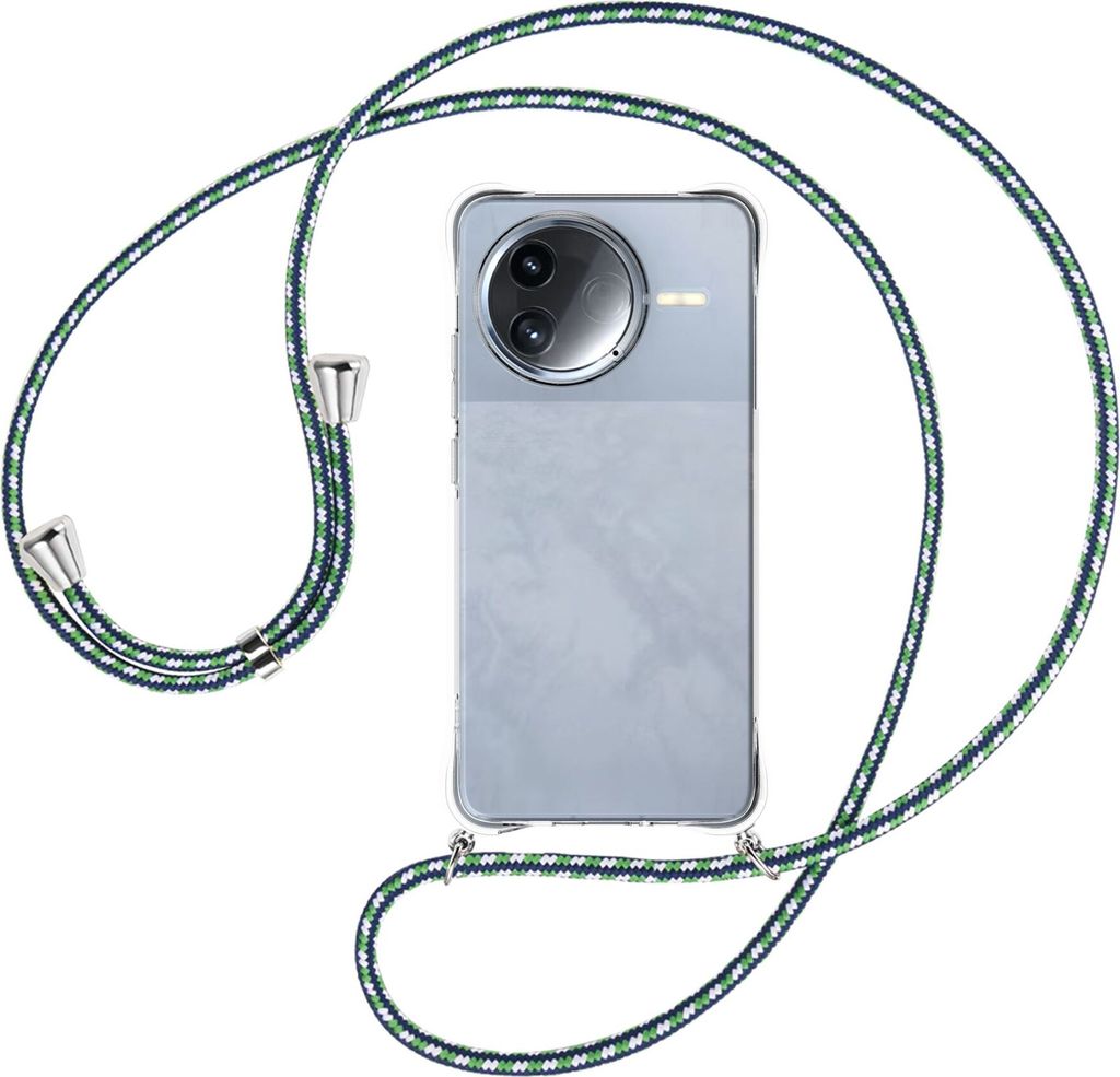 Handykette Backcover-Schutzhülle mit Band (Metall silberfarben) für Xiaomi Redmi K80 5G - grün/blau/weiß