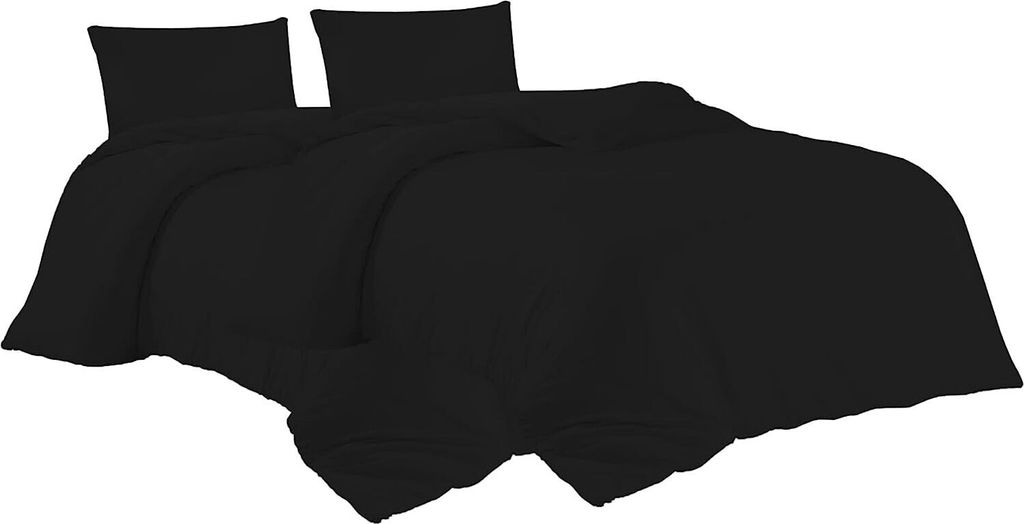 Bettwäsche 2er 135x200 + 2er 40x80 cm Schwarz Bettbezug Baumwolle, 4-teilig
