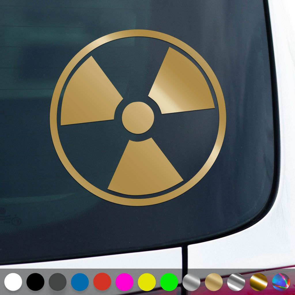PantherPixel Radioaktiv Aufkleber Atomkraft Nuklear Warnung Sticker Auto Geschenkidee Farbe Gold