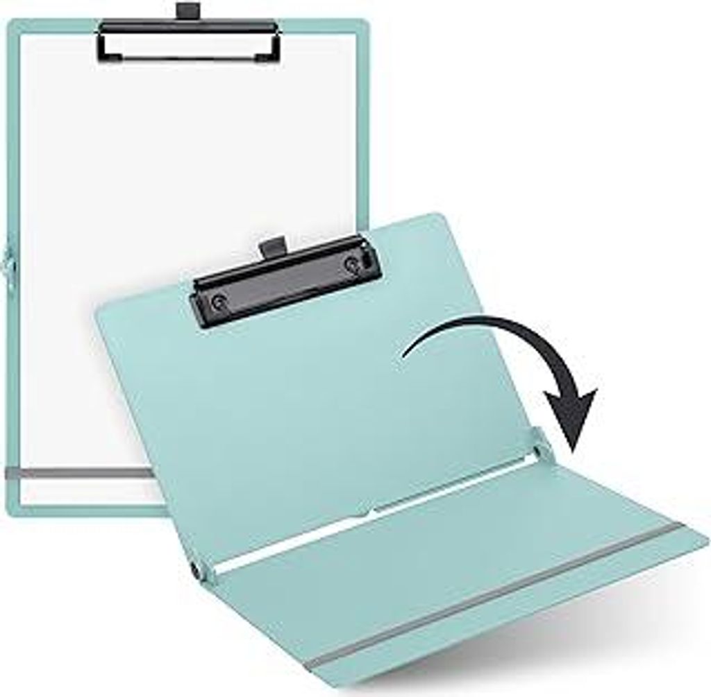 SAX Faltbares Klemmbrett, Aqua, Clipboard, A4 auf A5, hoch- und Querformat, ideal für Reisen und Business, für 30 Blatt, inkl. elastischem Versch...