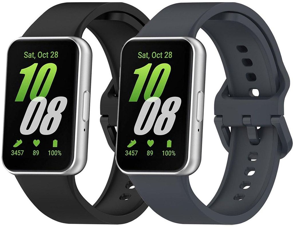 FFO2World 2er-Pack klassische farbige Silikonarmbänder, passend für Samsung Galaxy Fit 3 – Weiches und bequemes Uhrenarmband – Schwarz/Grau