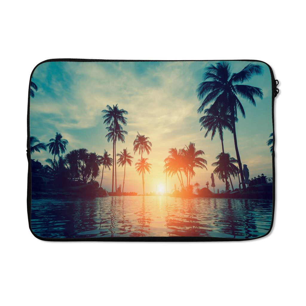 MuchoWow Laptop Hülle 14 ZollMeer - Sonnenuntergang - Palme - Wolken Laptoptasche - Laptoptasche - Stoßsicher - Schutzhaube