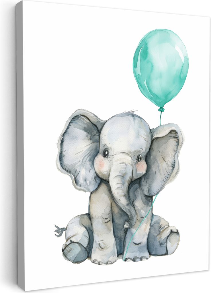 Leinwand Bilder 60x80 cm - Kinder Ballon - Elefant - Blauer, Bilder Wohnzimmer Modern, Wanddeko