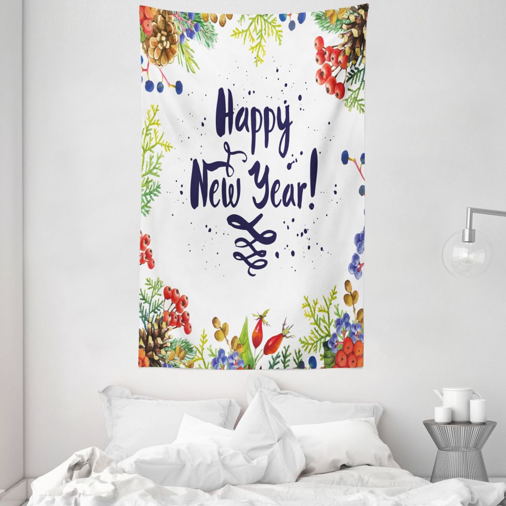 ABAKUHAUS Neujahr Wandteppich und Tagesdecke, Rowan Kegel und Trauben aus Weiches Mikrofaser Stoff Waschbar ohne Verblassen Digitaldruck, 140 x 230...