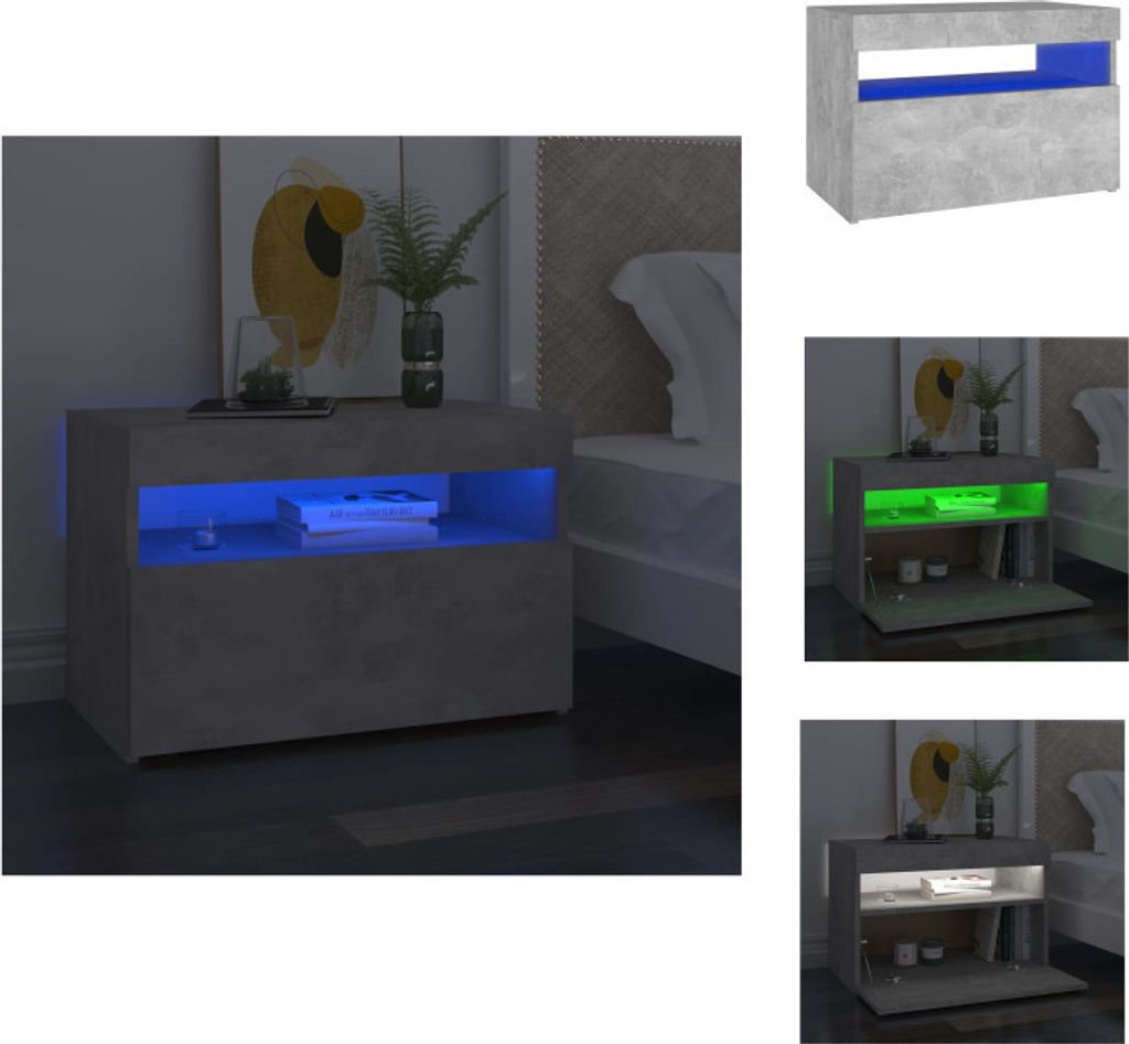 vidaXL Szafka nocna z oświetleniem LED betonowa szara Zdjęcie produktu 