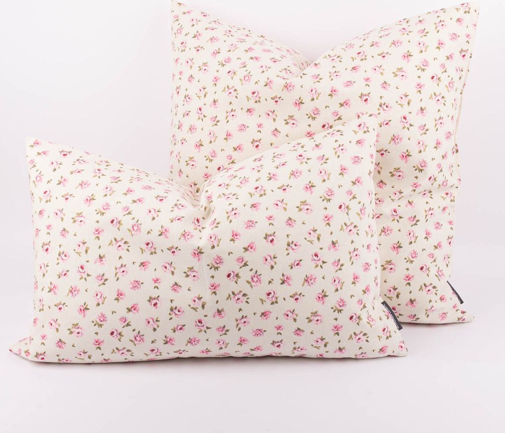 Kissenhülle Classic Little Rose Rosenblüten ecru rosa in versch. Größen oder Wunschmaß von SCHÖNER LEBEN., Größe:30x50cm (HxB)