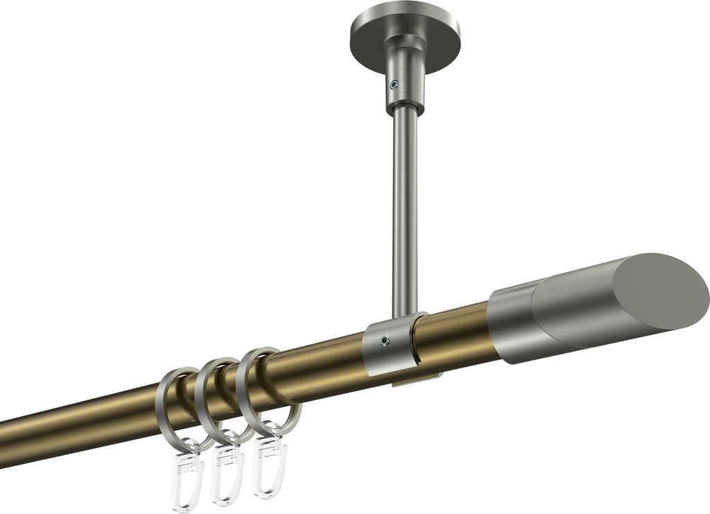 Interdeco Gardinenstange / Vorhangstange Messing Antik / Edelstahl-Optik, Typ Sonette Verano (Schräge Bicolor) Deckenmontage, 20 mm Ø 1-läufig, ...