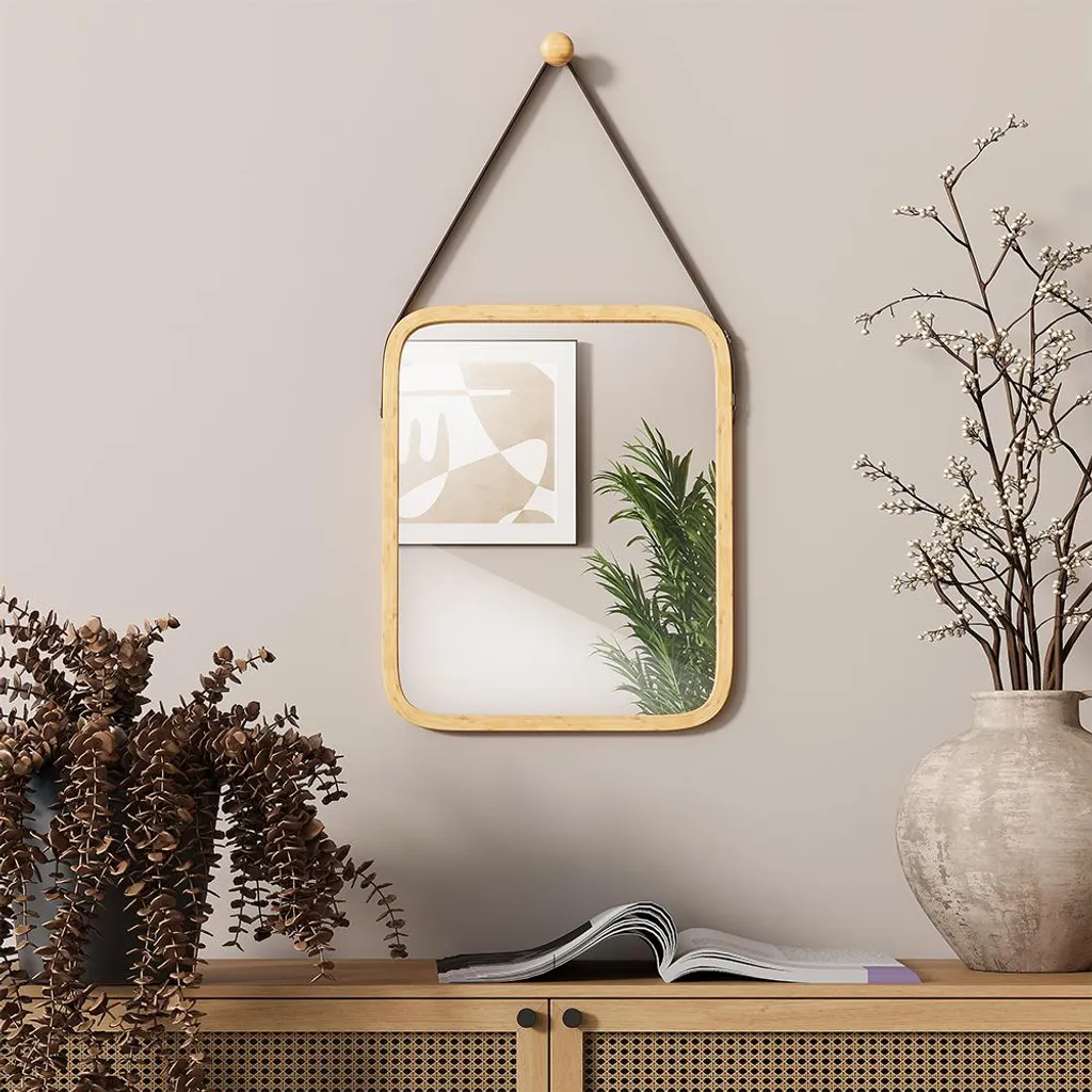 Miroir mural Vicco Mirno Bambou 34x41.5cm avec sangle réglable 56525