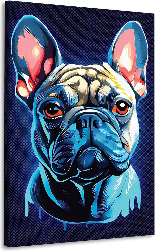 Wandbild Leinwandbild French Bulldog Blue Style Kunstdruck XXL Wanddeko: 60x90x4cm