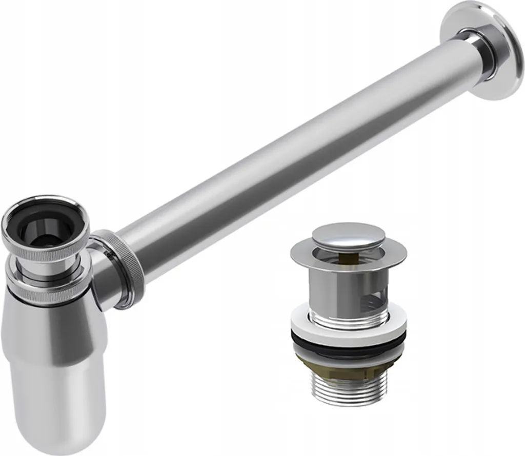 Kit Scarico Lusso: Sifone Ottone Cromato e Tappo Scatto Click-Clack