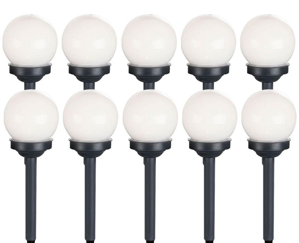10er Set LED Solarkugel weiß, Erdspieß, DxH 10x38 cm Produktbild 