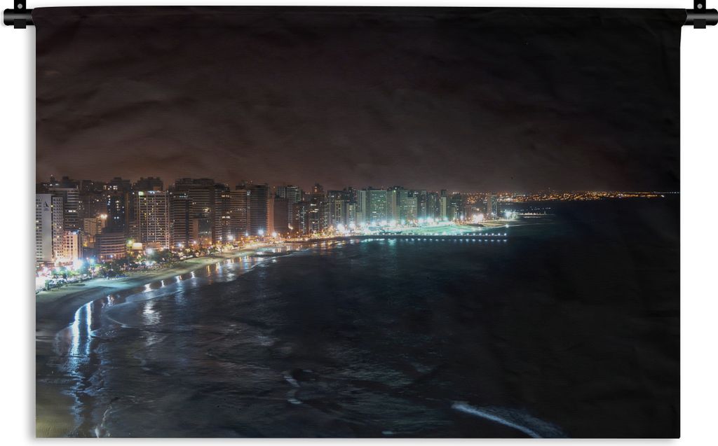 MuchoWow Wandteppich Wandbehang Blick vom Meer auf Fortaleza bei Nacht in Brasilien 60x40 cm Tapisserie Dekoration Wandtuch - Wanddekorationen